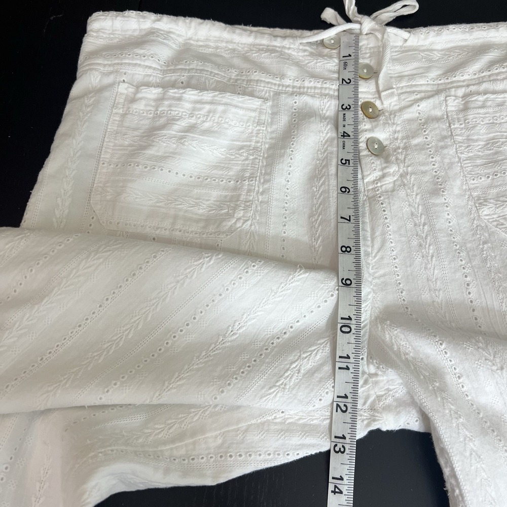 Sundance Gigi Wide Leg Pants Size L White Eyelet Drawstring Lined Cotton *READ* - Picture 11 of 14